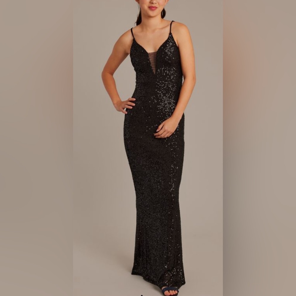 Sequin sheath dress with illusion plunge